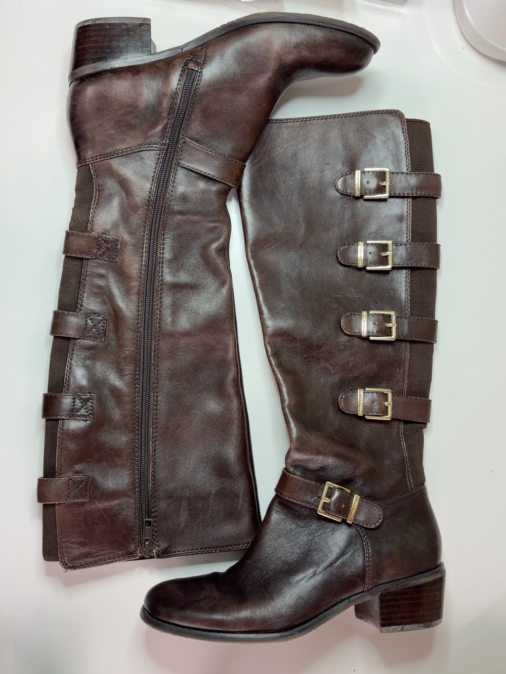 Arturo Chiang Brown Leather Knee High Buckle Boots Women’s 7.5M